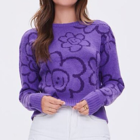 LIKE NEW Forever 21 Purple Flower Sweater - Picture 2 of 5